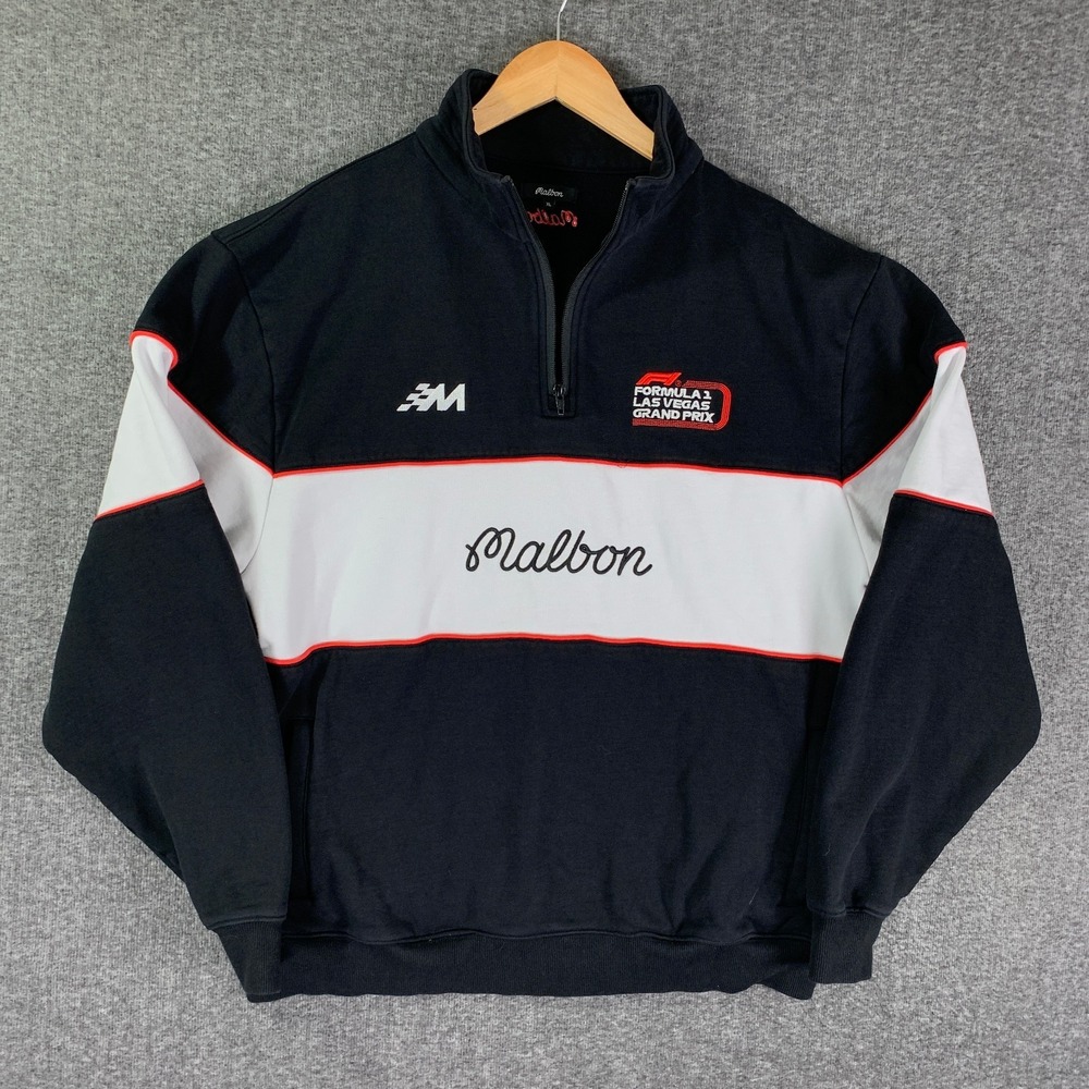 Malbon Quarter Zip Men XL Formula 1 Las Vegas Grand Pix Sweater Pullover Black